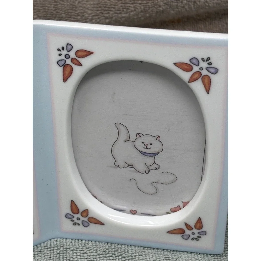 Vintage 1993‎ Roman Inc Cara Licensing Ceramic Nursery Bunny Cat Picture Frame